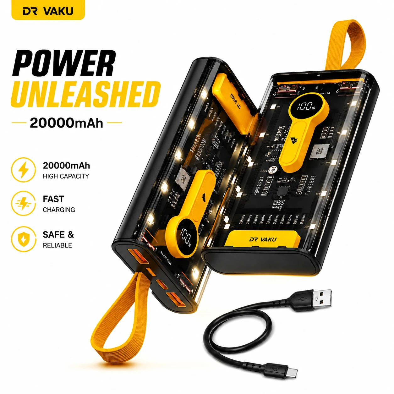 Transparent 66W Power Bank 20000mAh PD 22W | Fast Charging Power Bank