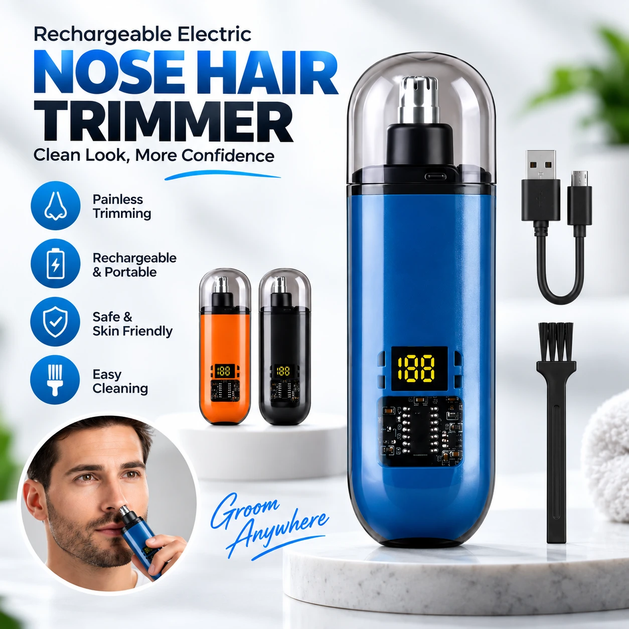 Rechargeable Electric Nose Hair Trimmer | Stainless Steel Nose Trimmer