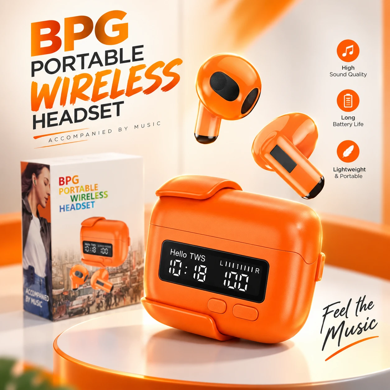 Multifunction TWS Earbuds with Digital LED Clock Display