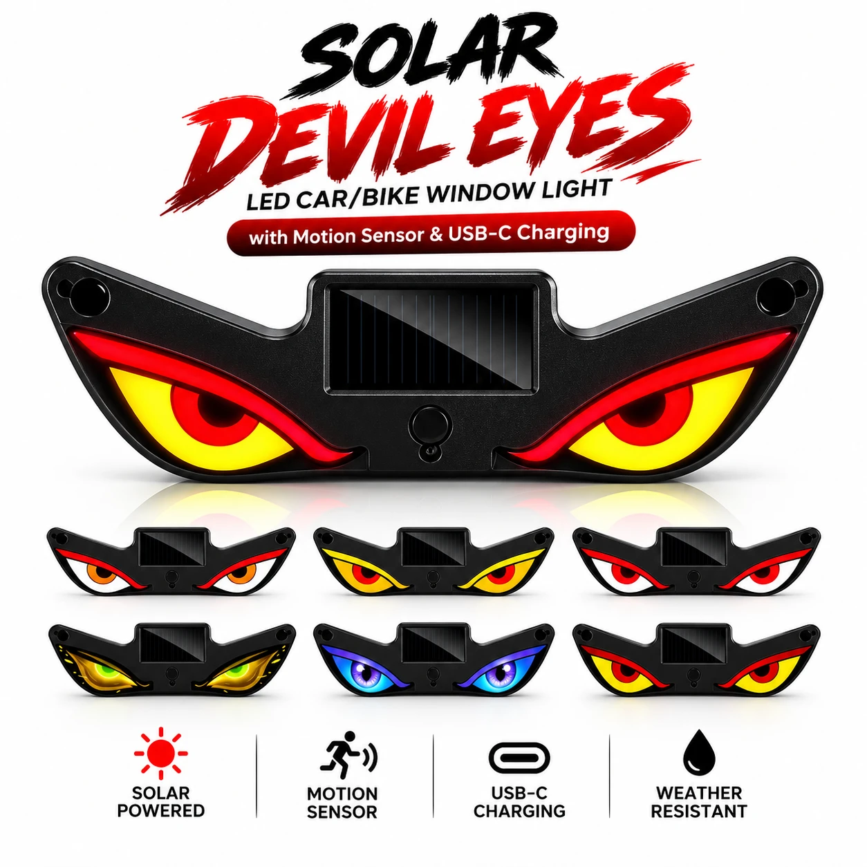 Solar Devil Eyes LED Light for Car & Bike | Dual Charging BD