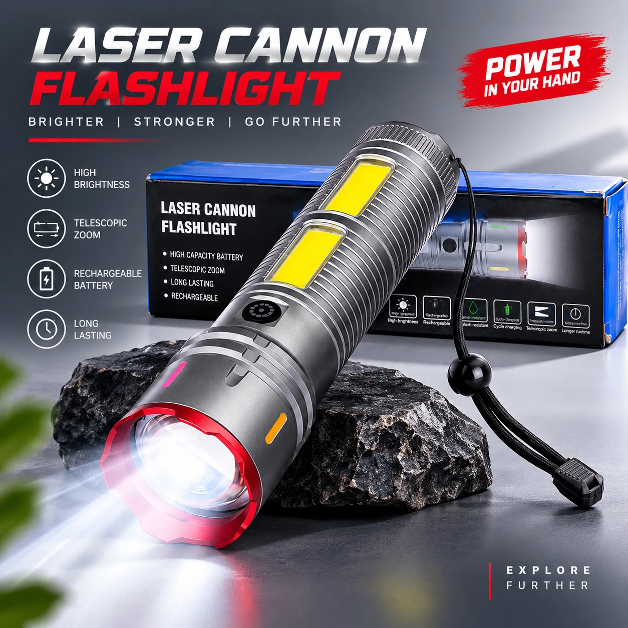 Laser Cannon X03 Metal Flashlight | Power Bank Torch BD
