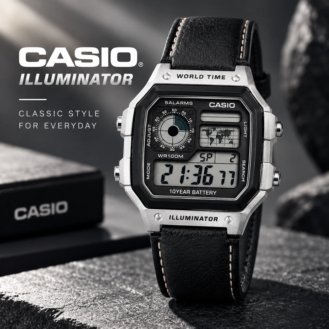 Casio Illuminator Leather Strap Watch